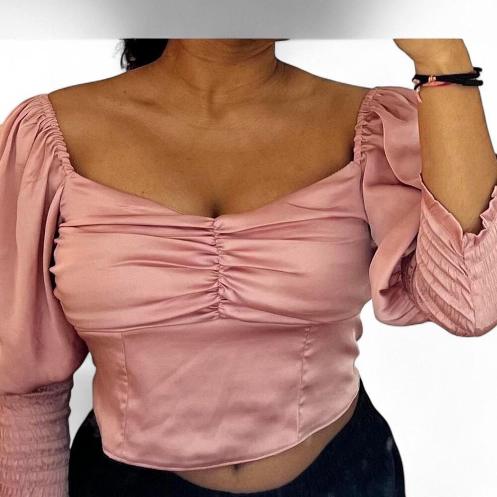 H&M Pink satin crop top Size Medium NWT - Picture 1 of 5